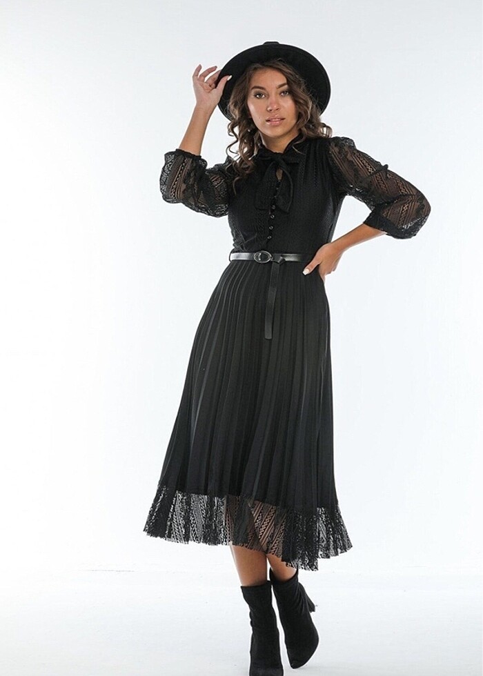 Siyah Dantel Detay Elbise - Görsel 3