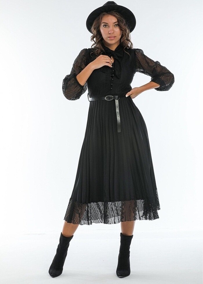 Siyah Dantel Detay Elbise - Görsel 4