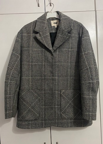 Düğmeli Gri Kareli Kadın blazer