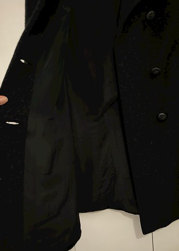 Siyah Çift Düğmeli kaşe Kaban - Görsel 5