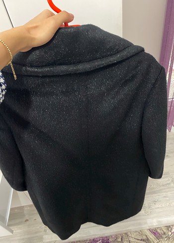 Siyah Çift Düğmeli kaşe Kaban - Görsel 6