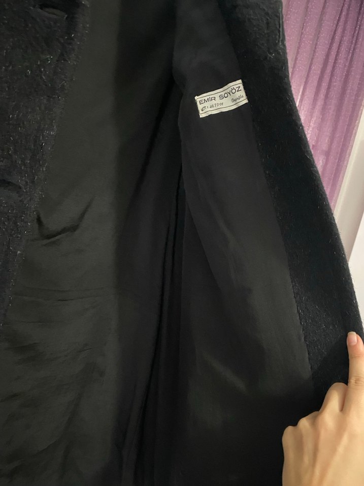 Siyah Çift Düğmeli kaşe Kaban - Görsel 4