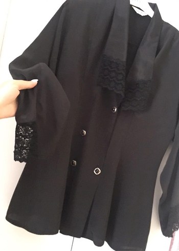 Düğmeli Siyah saten Kadın Gömlek - Görsel 2