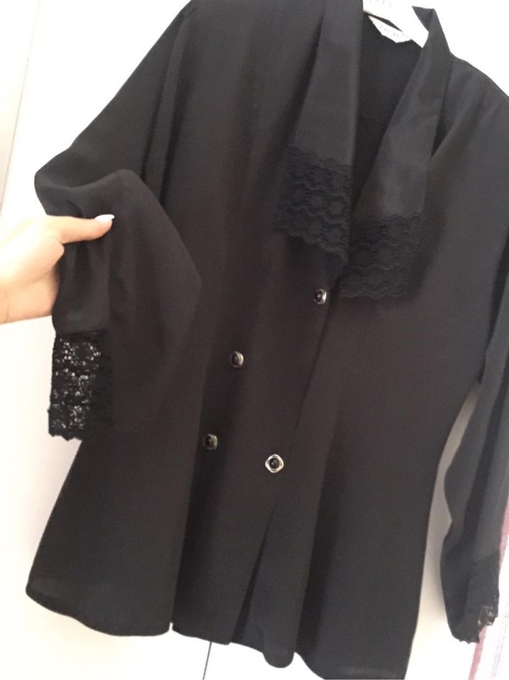 Düğmeli Siyah saten Kadın Gömlek - Görsel 2