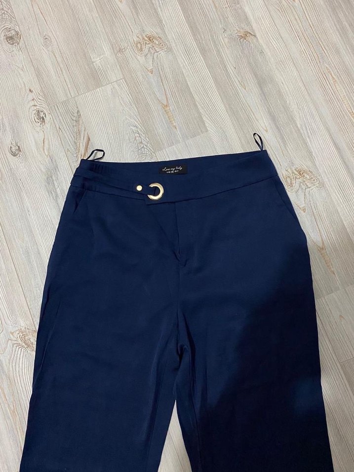 Kemer Detaylı Lacivert Kadın Kumaş Pantolon - Görsel 2