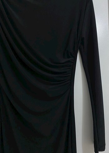 Siyah Drapeli Uzun Kollu Kadın Elbise - Görsel 2