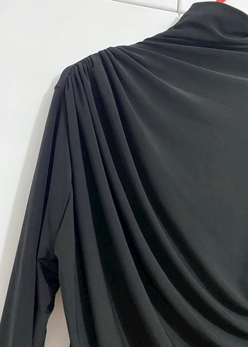 Siyah Drapeli Uzun Kollu Kadın Elbise - Görsel 3