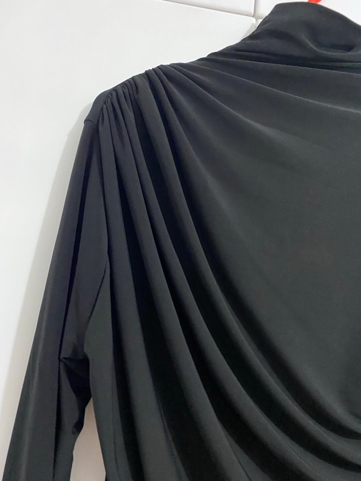 Siyah Drapeli Uzun Kollu Kadın Elbise - Görsel 3