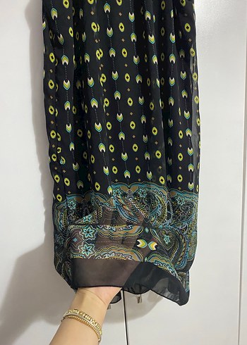 Bohem Siyah Desenli Uzun Askılı Elbise - Görsel 2