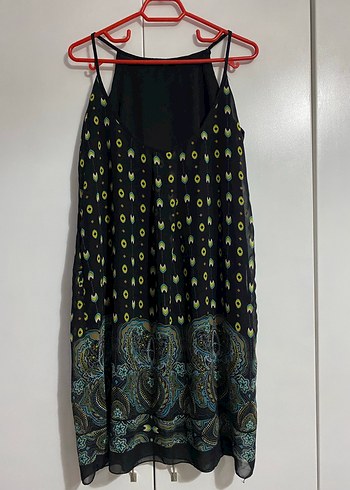 Bohem Siyah Desenli Uzun Askılı Elbise - Görsel 3