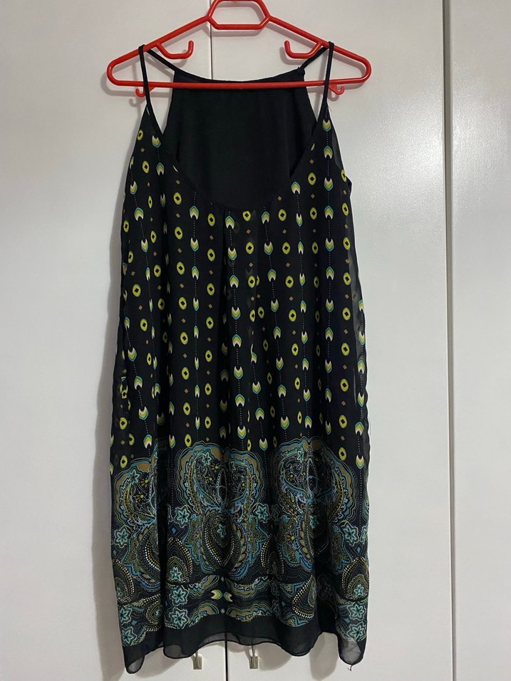 Bohem Siyah Desenli Uzun Askılı Elbise - Görsel 3