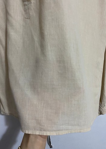 Bej Uzun Kollu Keten Gömlek - Görsel 3