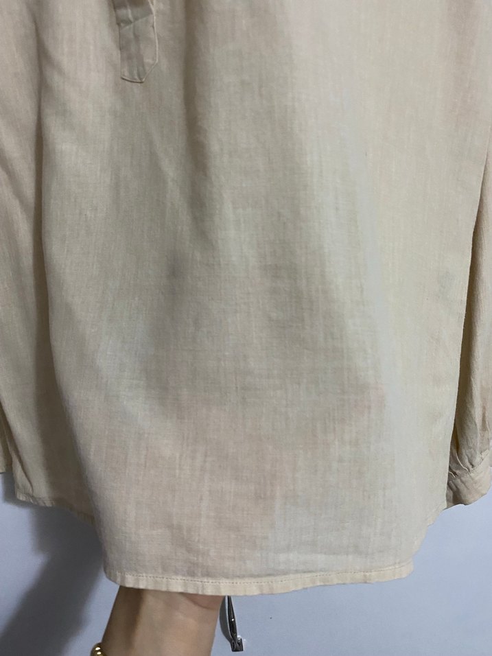 Bej Uzun Kollu Keten Gömlek - Görsel 3
