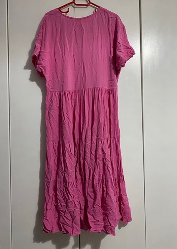 Pembe Uzun Keten Bohem Elbise - Görsel 4