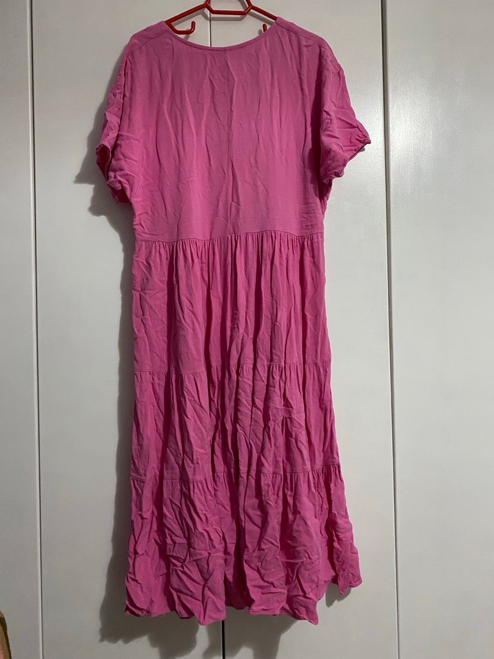 Pembe Uzun Keten Bohem Elbise - Görsel 4