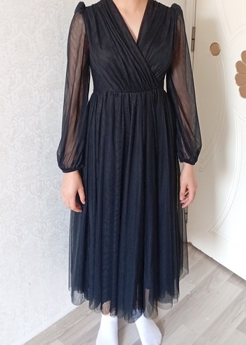 Zara Uzun Siyah V Yakalı Gotik Elbise