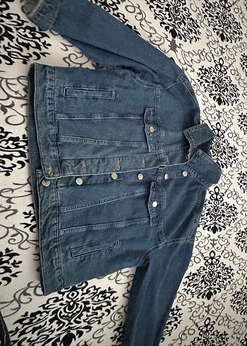 Düğmeli Gri Mavi Kadın Denim Ceket