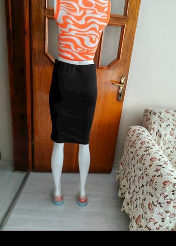 Desenli Siyah Gri Midi Kalem Etek - Görsel 2