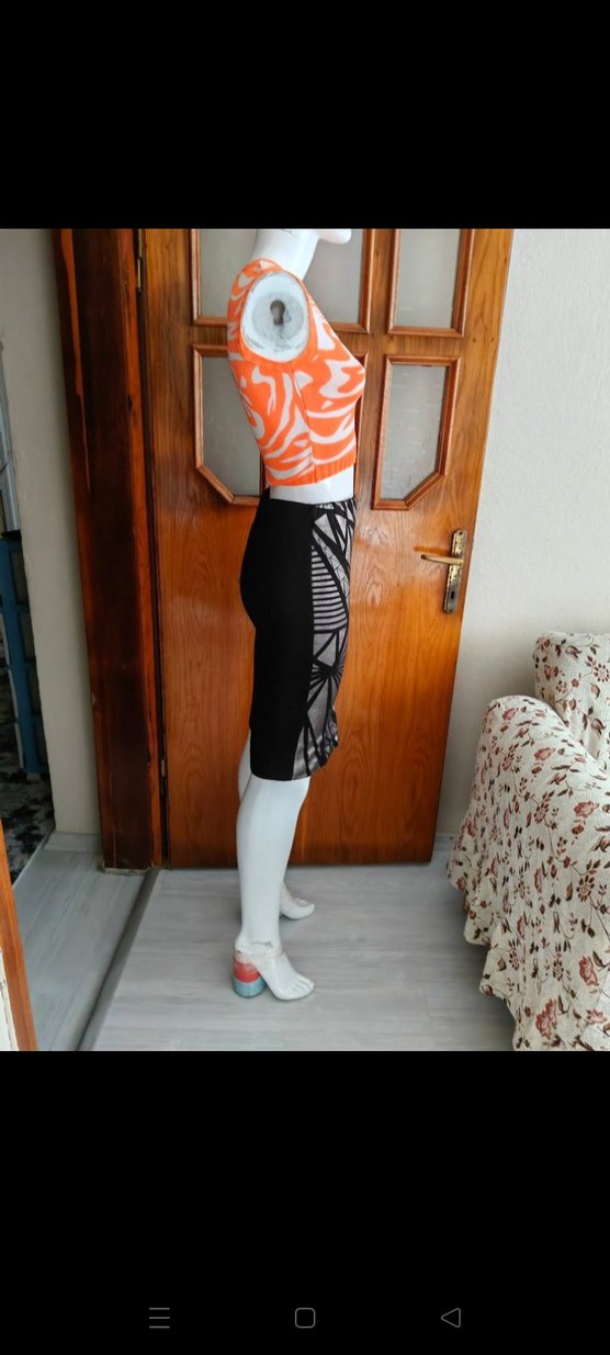 Desenli Siyah Gri Midi Kalem Etek - Görsel 3