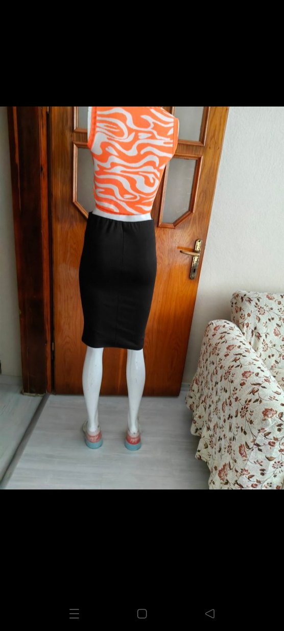 Desenli Siyah Gri Midi Kalem Etek - Görsel 2