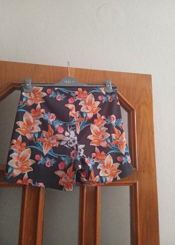 diğer Beden Kemer Detaylı Desenli Bohem Mini Şort