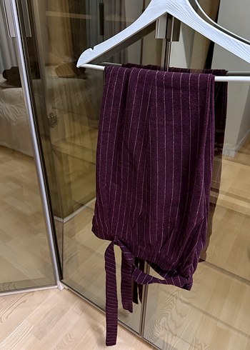 Bordo Kadın Keten Piliseli Kumaş Pantolon - Görsel 2