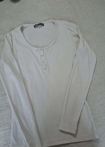 Düğmeli Beyaz Pamuklu Hamile Uzun Kollu Tişört - Görsel 5