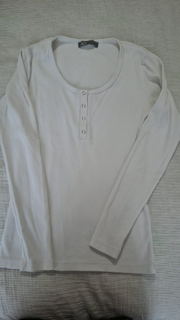 Düğmeli Beyaz Pamuklu Hamile Uzun Kollu Tişört - Görsel 4