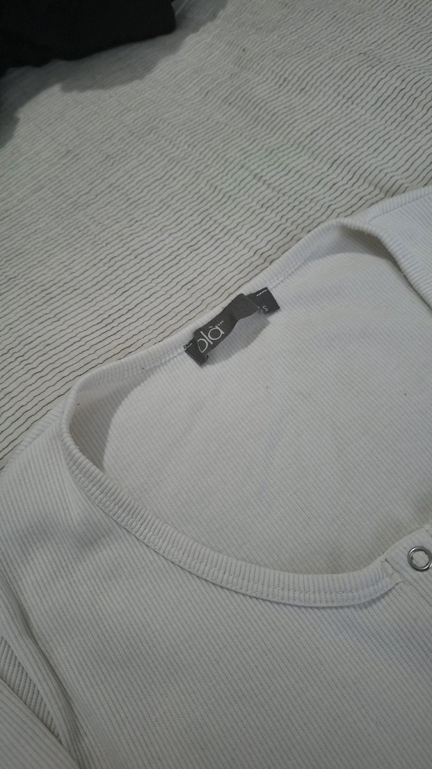 Düğmeli Beyaz Pamuklu Hamile Uzun Kollu Tişört - Görsel 3