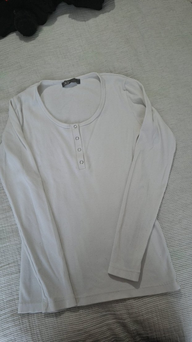 Düğmeli Beyaz Pamuklu Hamile Uzun Kollu Tişört - Görsel 5