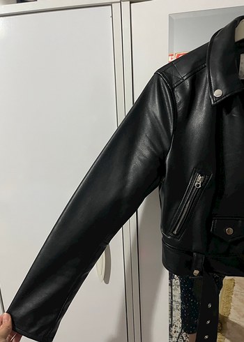 Bershka Siyah Deri Biker Ceket