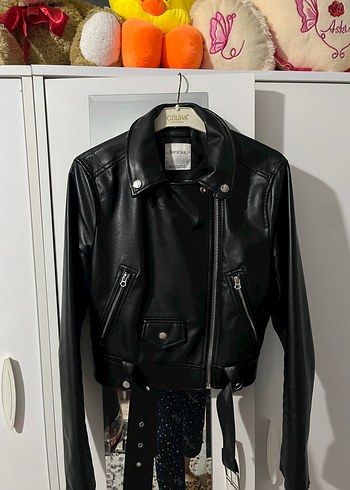 Siyah Deri Biker Ceket
