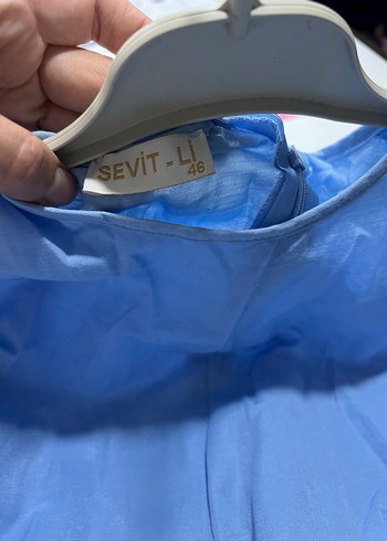46 Beden mavi Renk Mavi Uzun Keten Elbise, Salaş Kesim