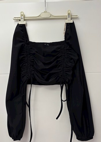 Siyah Gotik Straplez Fırfırlı Bluz