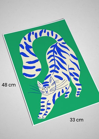 Mavi Leopar Desenli Baskılı Kedi Poster Baskı - Görsel 2