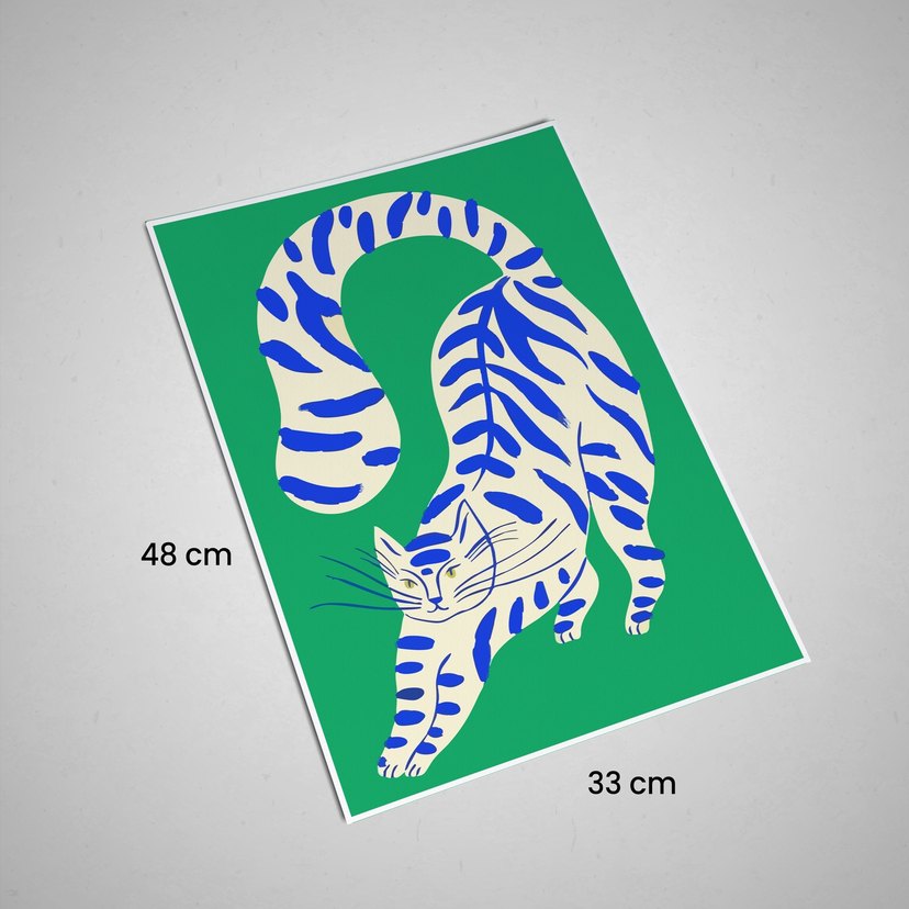 Mavi Leopar Desenli Baskılı Kedi Poster Baskı - Görsel 2