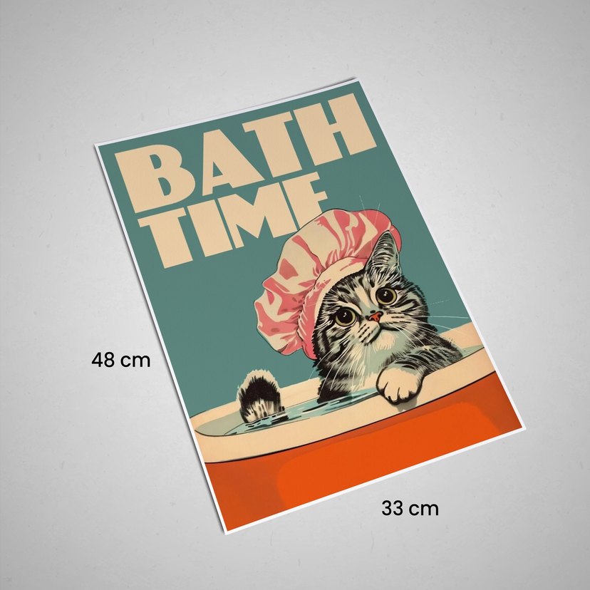 Kedi temalı banyo posteri - Görsel 2