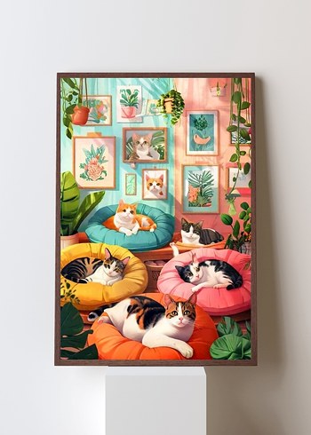 Pastel Renkli Kedi Temalı Poster