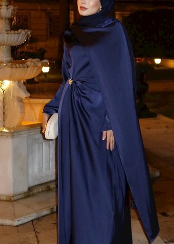 Mavi Saten Uzun Abiye Elbise - Görsel 2