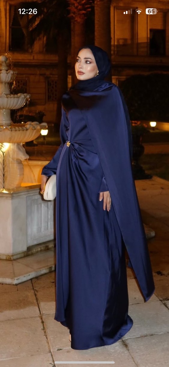 Mavi Saten Uzun Abiye Elbise - Görsel 2