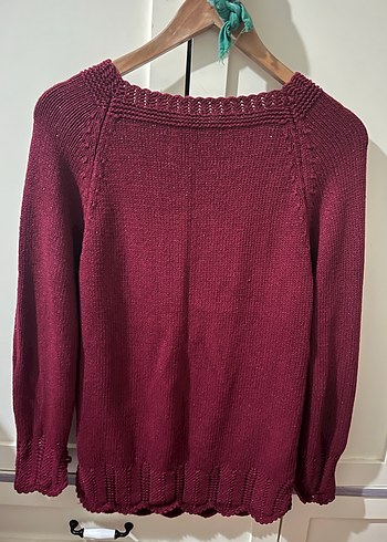 Bordo Kadın Triko Kazak, Yuvarlak Yaka, Rahat Kesim - Görsel 3