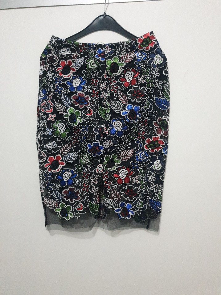 Nakışlı Renkli Midi Etek - Görsel 4