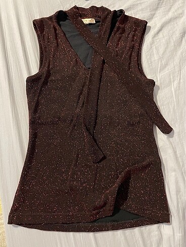 Boğaz bağlamalı simli bordo vintage 2000ler bluz