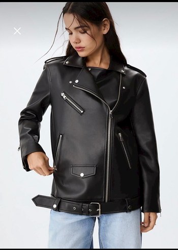 Siyah Deri Biker Ceket - Görsel 2