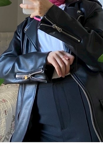 Siyah Deri Biker Ceket - Görsel 3