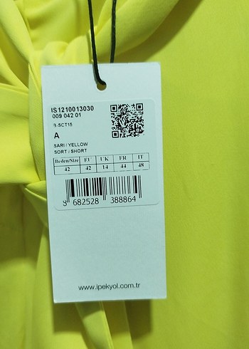 42 Beden sarı Renk Sarı Mini Kadın Blazer, Kemerli, Saten
