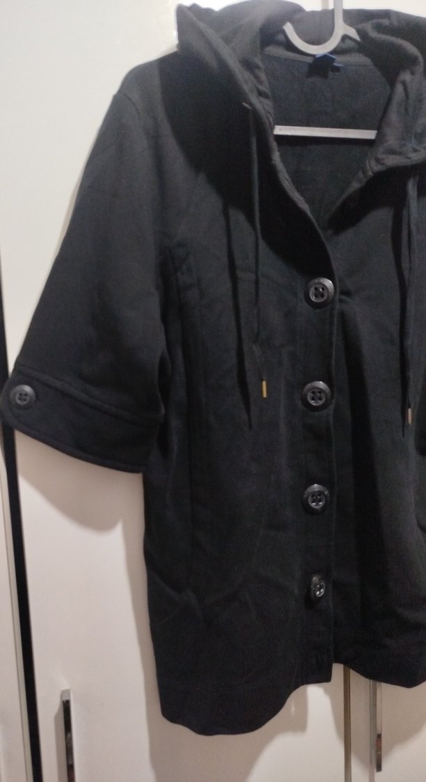 Düğmeli Siyah Kadın Midi Ceket Kapüşonlu - Görsel 2