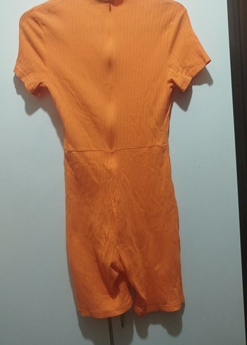 Turuncu Yüksek Yakalı Kısa Kollu Tulum - Görsel 5