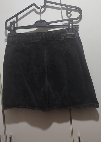 Düğmeli Siyah Denim Mini Etek - Görsel 4