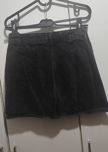 Düğmeli Siyah Denim Mini Etek - Görsel 3